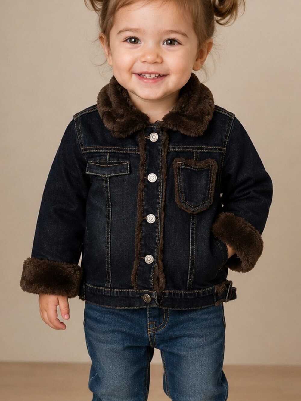 VTG BABY PHAT Girlz Denim Faux Fur Jacket 18-24 Month